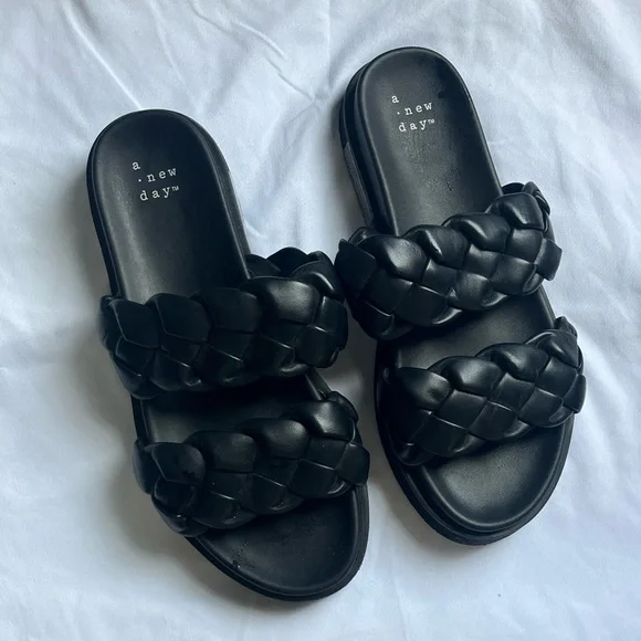 A New Day Women's Black Double Braided Sandals - Picture 1 of 5